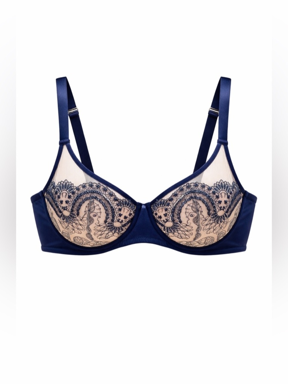 Maison Lejaby Tattoo Balconette Underwire Bra Navy Nude 32F